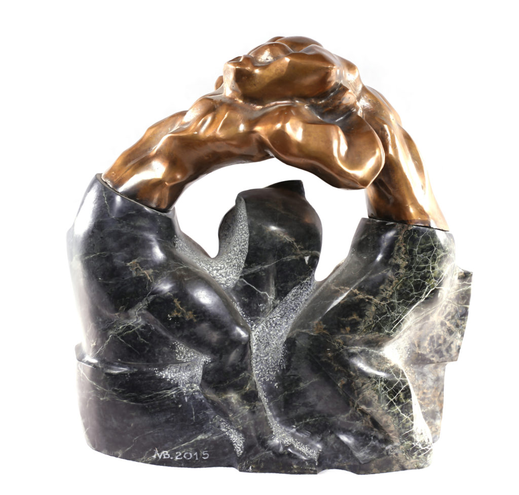 "Wrestling" bronze serpentinite sculpture H30cm (c) Polish sculptor Bogdan Markowski image Jan Szymanowski