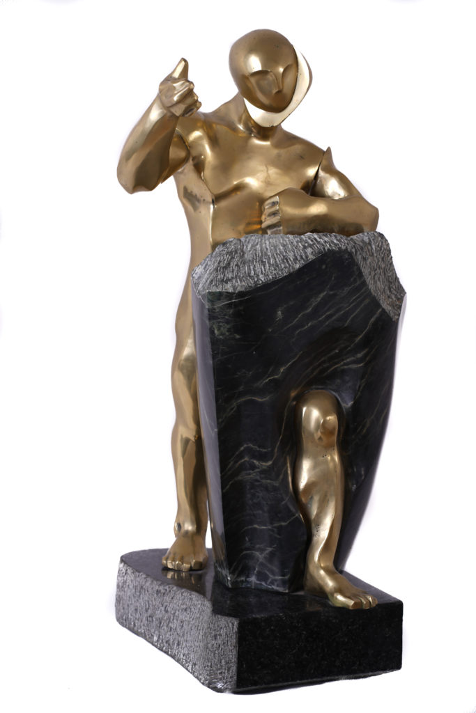 "Speaker" bronze serpentinite sculpture H51cm (c) Polish sculptor Bogdan Markowski image Jan Szymanowski